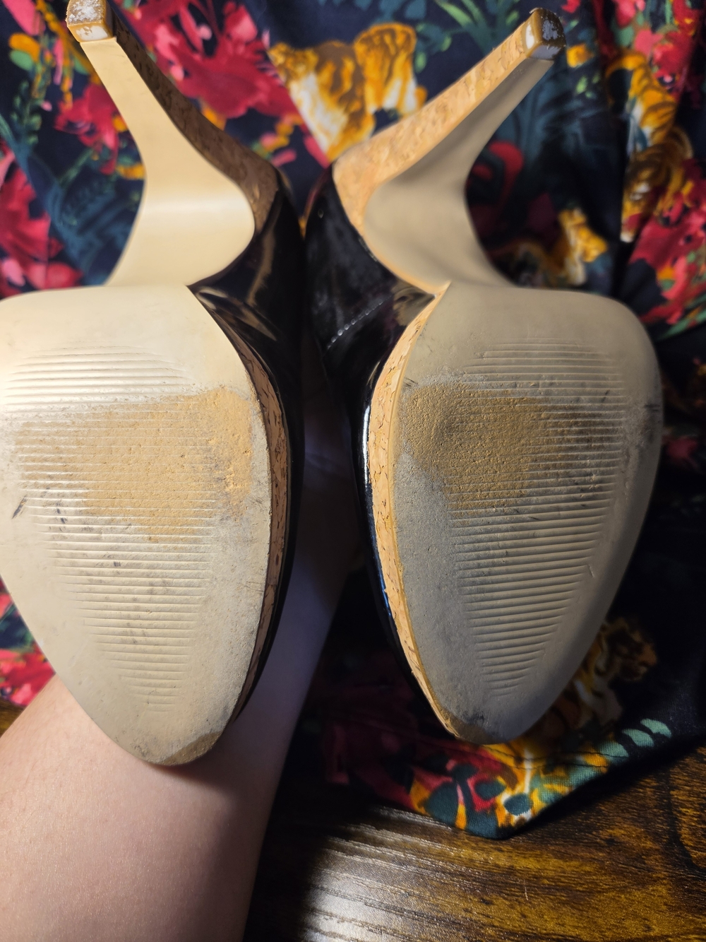 Nine West Black Patent Platform Pumps with Cork-Look Sole - Picture 3 of 3